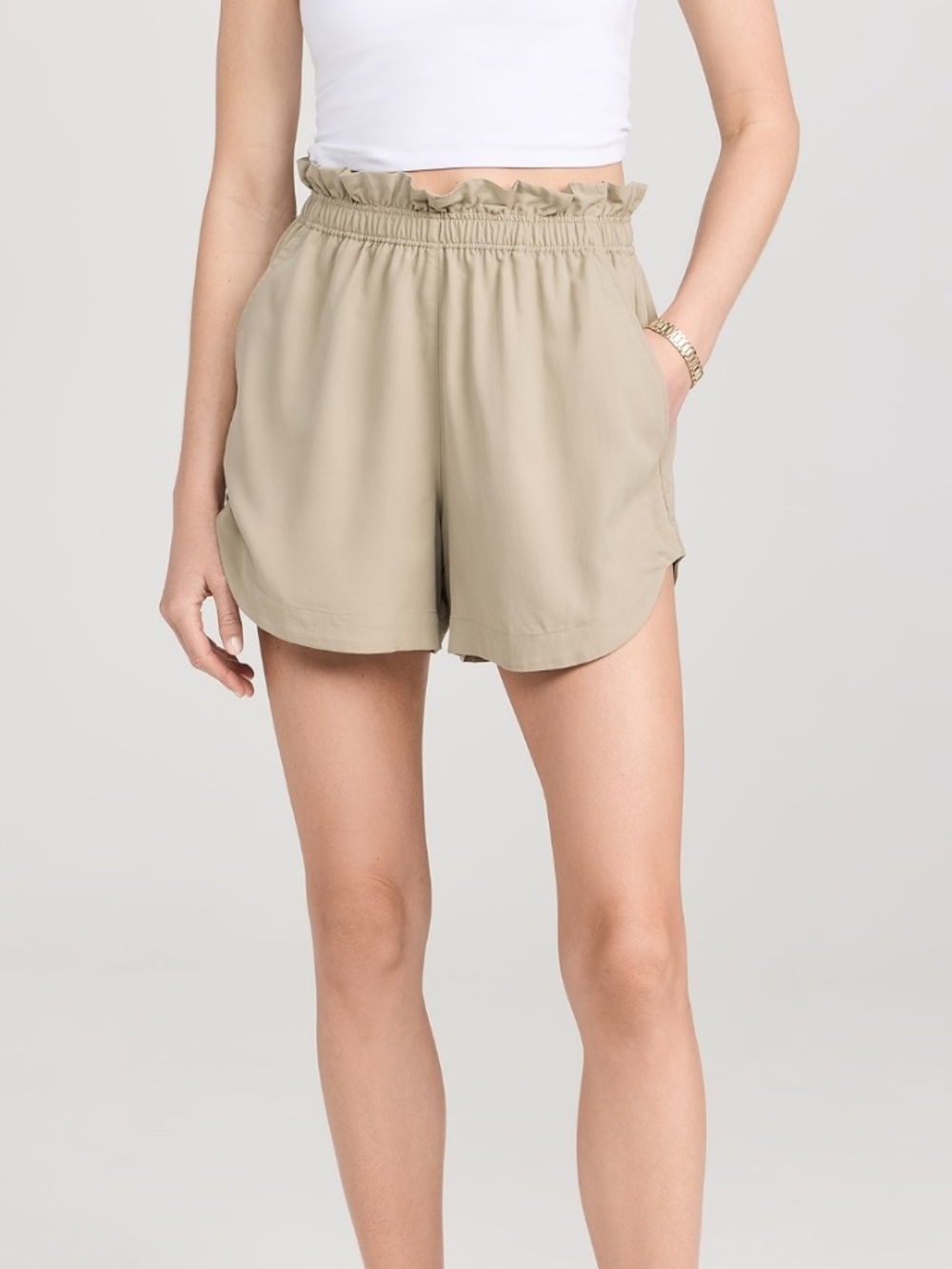 Varley Jonas High-Rise Shorts Abbey Stone Elastic Waist M
